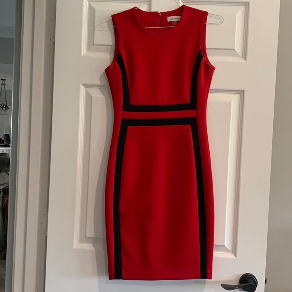 Calvin Klein dress.  Size 4.  Red with black insets.